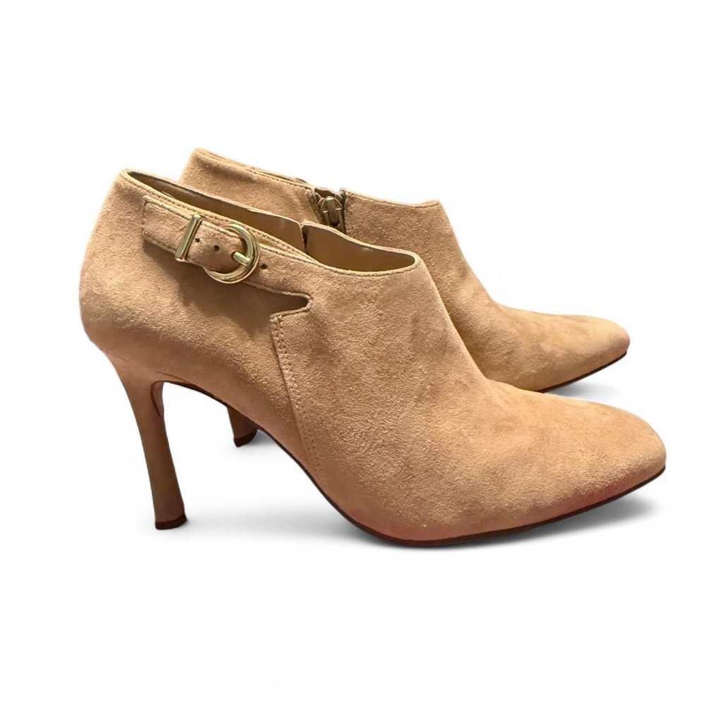 27 EDIT by Naturalizer Tan Penny Suede Square-Toed Stiletto Ankle Boots